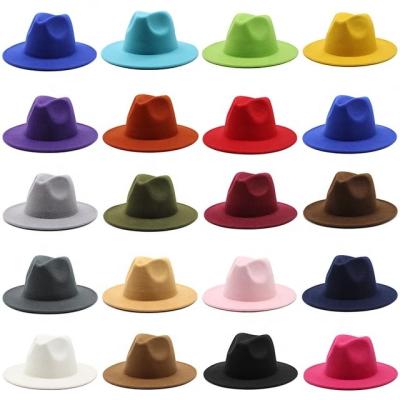 China Classic Unisex 7cm Wide Hats Autumn Winter Colorful Vegan Flat Fedora Hats European and American Style Brim Panama Hat Party Music Festival Fashion Hats for sale