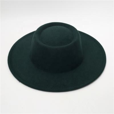 China 2022 New Fashion Formal Simple Plain Elegant Ring Top Women Thermal Hat Flat Brim Wool Felt Fedora for sale