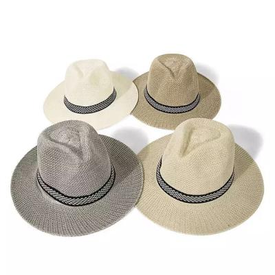 China Cheap Breathable Summer Hats Sun Checked Flat Wide Brim Sun Protection Panama Covers Middle-aged Farmer Straw Hat For Men for sale