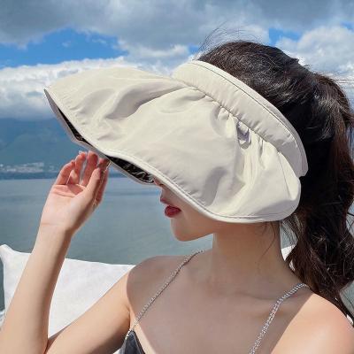 China Female Black Rubber Face Cap Foldable Top Empty Striped Tarpaulin Sunscreen Sunscreen Sun Hat Summer Headband UV Protection Shell Hat for sale