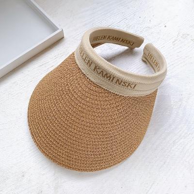 China Character Women Summer Fashion Beach Straw Hat Knitting Hair Band Empty Top Sports Baseball Cap UV Protection Sun Visor Hat for sale