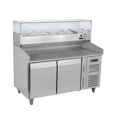 China Commercial Single-Temperature Stainless Steel Refrigerator With Marble Top Pizza Prep Fridge for sale