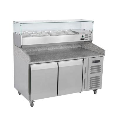 China Single-temperature marble top refrigerated pizza counter with salad bar for sale