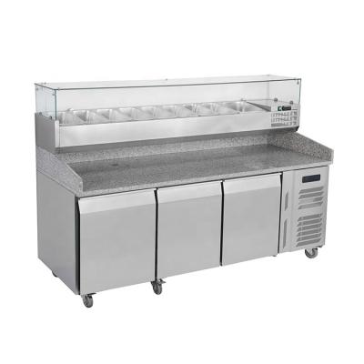 China Single-temperature counter pizza fridge display cooler with marble top for sale