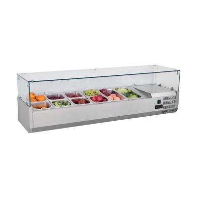 China Single-temperature Stainless Steel Fruit / Salad Countertop Salad Fridge With Glass Counter Containers / Salad Display for sale