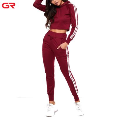 China New Design Antibacterial Crop Top Side Striped Logo Gym Wear Womens Tracksuit Custom Made for sale