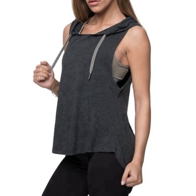 China Anti-pilling new fashion gym fitness gym drop sleeve opening women's curved tank tops hooded tops for sale