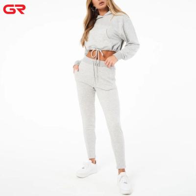 China Antibacterial High Quality Solid Cotton Elastic Edge Cropped Slim Fit Hooded Women Tracksuits for sale