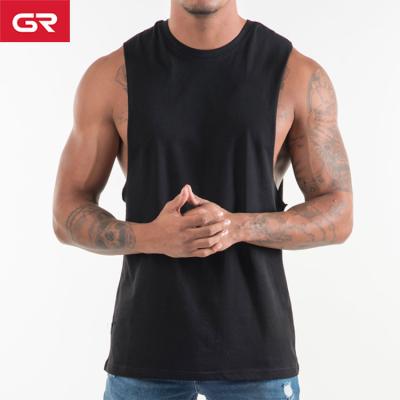 China Summer Gym Workout Tank Top 100% Cotton QUICK DRY Crew Neck Cut Out Custom Made Mens Tank Tops for sale