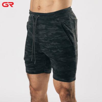 China Stylish French Terry Camo Printed Anti-Wrinkle Fitness Workout Shorts Tapered Fit Mens Gym Custom Shorts for sale