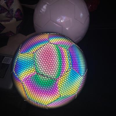 China Reflected By Light/Glow In The Dark New Type Bargain Price PU Leather 5/4/3 Inch Glow In The Dark Holographic Reflective Soccer Ball for sale