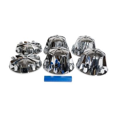 China Bolt On Ninetin Truxpro Flag Chrome ABS Wheel Covers Axle Covers Complete Kit With 30 Pieces Of 33mm Thread On Lug Nut Covers For Semi Trucks for sale