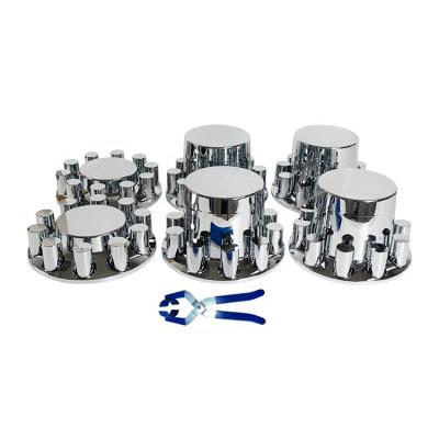 China Ninetin Truxpro Axle Cover Hubcap Kit Full Flat Surface Chrome ABS Chrome Bolt On With 60 Pieces Of 33mm Thread Over Lug Nut Covers For Semi Trucks for sale