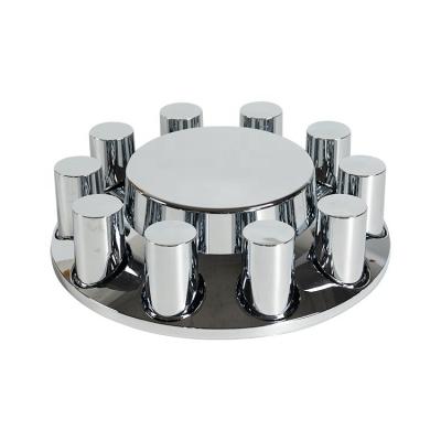 China Ninetin Truxpro Bolt On ABS Front Axle Cover Kit Flat Surface Chrome Hubcaps With 10 Pieces 33mm Thread On Lug Nut Covers For Semi Trucks for sale