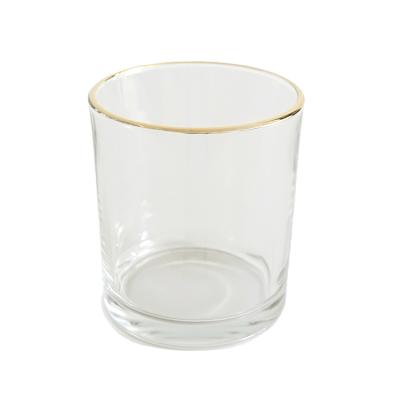 China Wholesale 8oz 10oz Modern Attractive Empty Clear Gold Rim Candle Jar Glass Candle Holders With Lid for sale