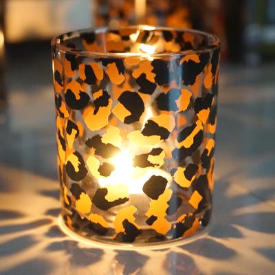 China Wholesale Classic Luxury Empty Candle Design Leopard Print Glass Jars With Lid Glass Container For Candle Making for sale