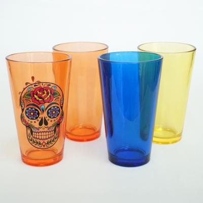 China Wholesale Cheap Custom Wide Mouth Logo Printing Colored Funny 16oz Pint Glass Drinking Bar Beer Glass Tumblers for sale