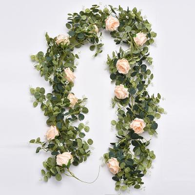 China Home/Wedding Decoration YOPIN-122 Greenery Wedding Silk Decorative Faux Rose Eucalyptus Garland for sale