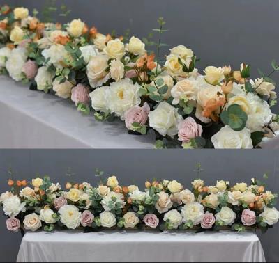 China Wedding Decoration YOPIN-113 Wedding Aisle Faux Flower Row Artificial Flower Silk Table Runner For Arch Decoration for sale