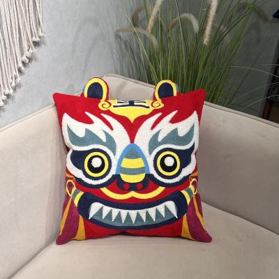 China Viable Art Abstract Tiger Year Embroidery Pillow Case Chinese Style Decorative Cushion Covers for sale