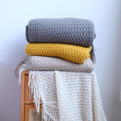 China Promotional Cheap Nordic Knitted Super Soft Home Folded Blanket Tassel Sofa Throw Blanket for sale