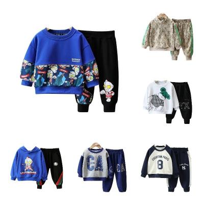 China Anti-Shrink Factory hot Korean men's children's clothes spring and autumn cotton-padded children's sports pullover + trousers set 2 pieces for sale