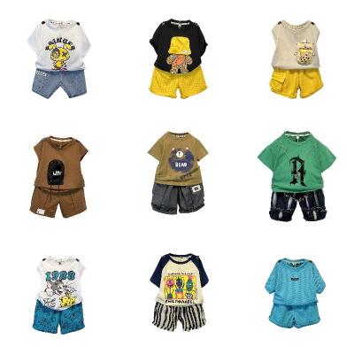 China Casual 2023 Summer New Boys' Fashion Casual Print Short Sleeve T-shirt Cotton Children's Set for sale