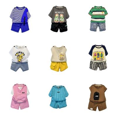 China Casual Boys' suit new children's summer short-sleeved sweatshirt tie flower shirt boys' shorts two-piece set for sale