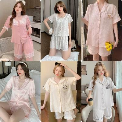 China QUICK DRY Newest Silk Pajamas for Women Sweet Cartoon Pyjamas Woman Elegance Short Sleeve Kawaii Homewear Ladies Sleepwear Sets for sale