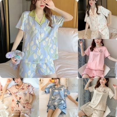 China QUICK DRY New cotton Women's Pajamas Set Two-Piece Cartoon T-shirt+Shorts Pajamas Cute Girls short Short Sleeved Knitted Cotton homewear for sale