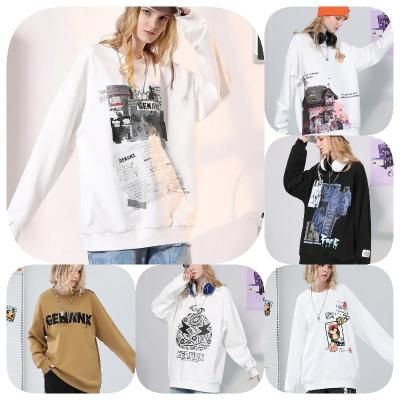 China Anti-wrinkle Factory Promotion 2023 Autumn and winter pure cotton white women's sweatshirt retro graphic alphabet hoodie fashion long-sleeved for sale