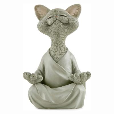 China Europe Gifts Whimsical Happy Collectible Meditation Decor Cat Gray Buddha Figurine Meditation Yoga Cat Collection Cat Lover Yoga for sale