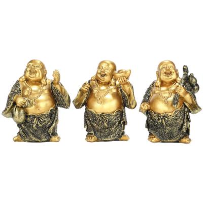 China China Feng Shui Golden Laughing Holding Buddha Statue Wealth Luck Home Office Decoration Gift Holiday Decoration for sale