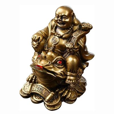 China China Feng Shui Laughing Buddha Wealth Laughing Buddha Sit on Money Frog Statue Lucky Toad Car Ornaments Home Desktop Decoration for sale