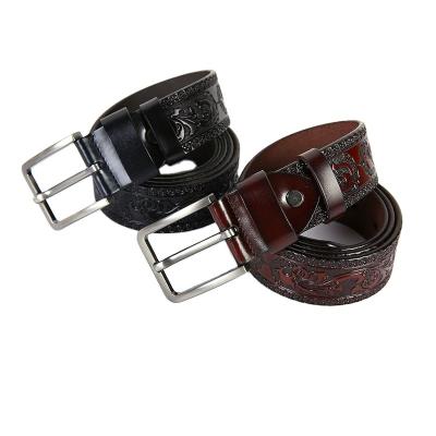 China Fashion Casual Male Jeans Mens Western Genuine Floral Emboss Designer Leather Belts for sale