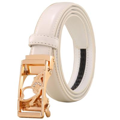 China Fashionable Woman Dress Fashion Alloy Buckle Waist Business Automatic Leather Belt for sale