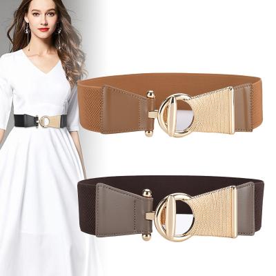 China Decoractive Elastic Wide Belt For Dress Metal Buckle Women Leather Trim Belts Ladies Dress Waist Belt for sale