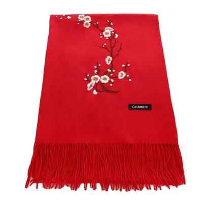 China Cashmere Factory Wholesale Tassel Floral Embroidered Cashmere Pashmina Scarf for sale