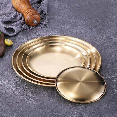 China Viable Korean Stainless Steel Round Cake Tray Cafe Barbecue Plate Round Dish Restaurant Spit Bone Dish for sale