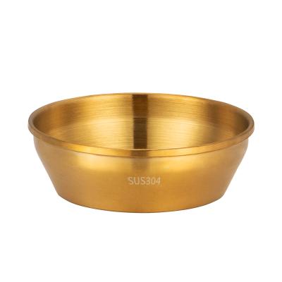 China Disposable 304 Stainless Steel Household Thick Brushed Seasoning Dish Round Sauce Kimchi Dish Restaurant Garnish Flat Bowl for sale