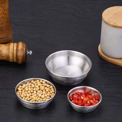 China 304 Stainless Thickened Disposable Brushed Commercial Seasoning Dish Round Dish Restaurant Seasoning Garnish Bowl for sale