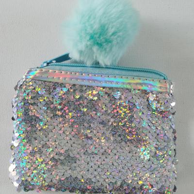 China New Financial Institutions Fashion Kids Girl Gift Mini Coins Wallet Pompom Glitter Coin Purse Sequin Money Change for sale