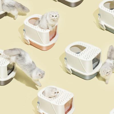 China Sustainable Pet Supplies Wholesales Semi Closed Top-Open Type Cat Litter Box Large Basin Splash-Proof Litter Box for sale