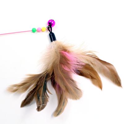 China Wholesale Stocked Cat Teaser Feather Funny Pet Cat Stick With Colorful Feathers Cat Bell Rods for sale