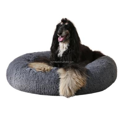 China Long Waterproof Comfortable Round Faux Fur Fabric Donut Dog Cat Bed Super Soft Washable Pet Cushion for sale