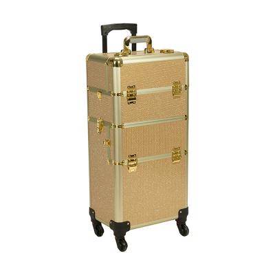 China Durable Bling Aluminum Portable Gold Suitcase ABS Trolley Makeup Artist Case for sale