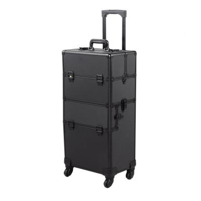 China Professional Aluminum Hard Shell Cosmetics Makeup Trolley Case for sale