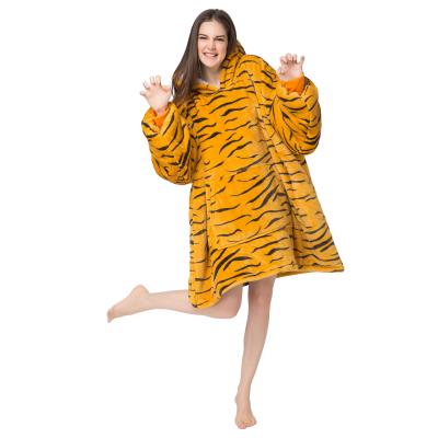 China Tiger Blanket Hoodie Flannel Warm and Cozy Giant Tiger Pattern Wearable Blanket Super Windproof Blanket with Sleeves and Pocket for sale