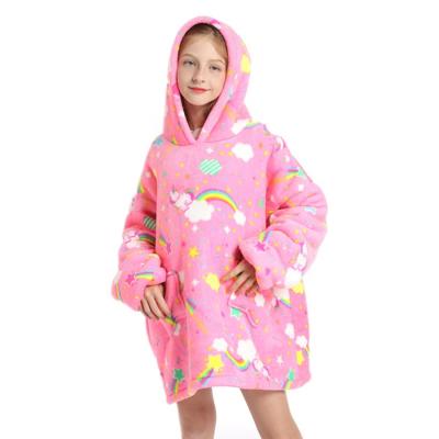 China Beautiful hot sale patterns thermal flannel wearable sherpa fleece kids hoodie blankets for home for sale