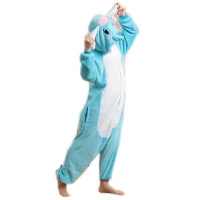 China Blue thermal wholesale flannel elephant pajamas onesie for adult elephant onesie pajamas for sale